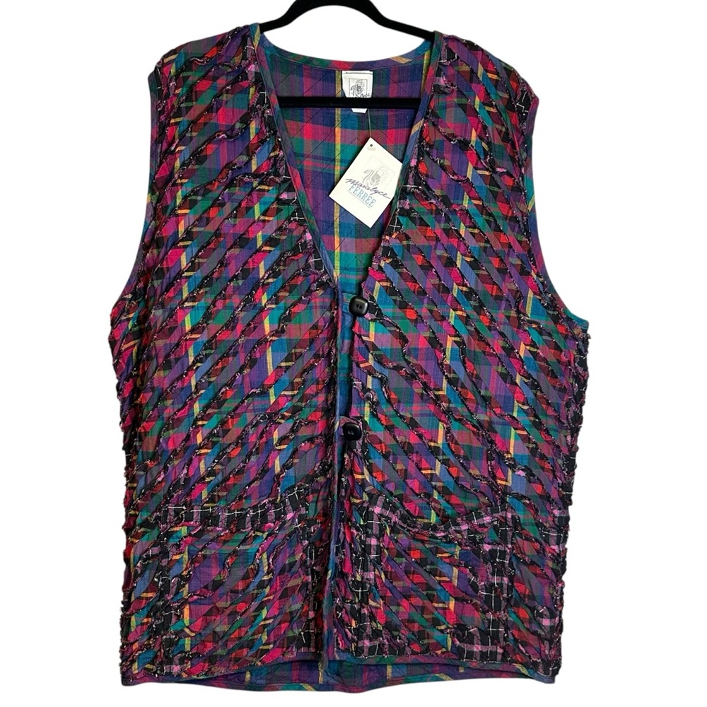 Maralyce Ferree Artisan Patchwork Lagenlook Artsy Festival Button Front L NWT